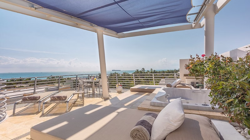 sbv-s-luxury-ocean-hotel SBV Luxury Ocean Hotel Suites rooftop terrace with private hot tub overlooking South Beach.